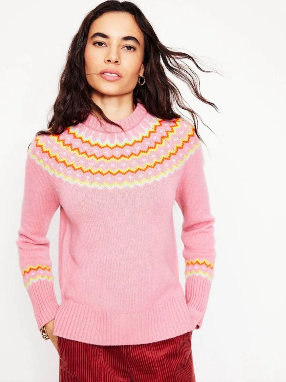 Boden Pink Fair Isle Mock Neck Women's Sweater